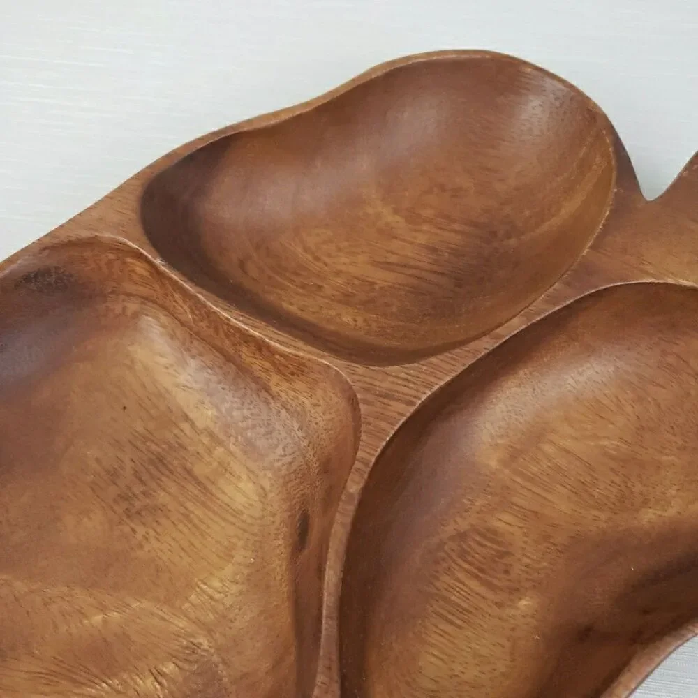 VTG Monkey Pod Wood Banana Leaf Shape Tray Bowl Platter MCM Cottage Farmhouse